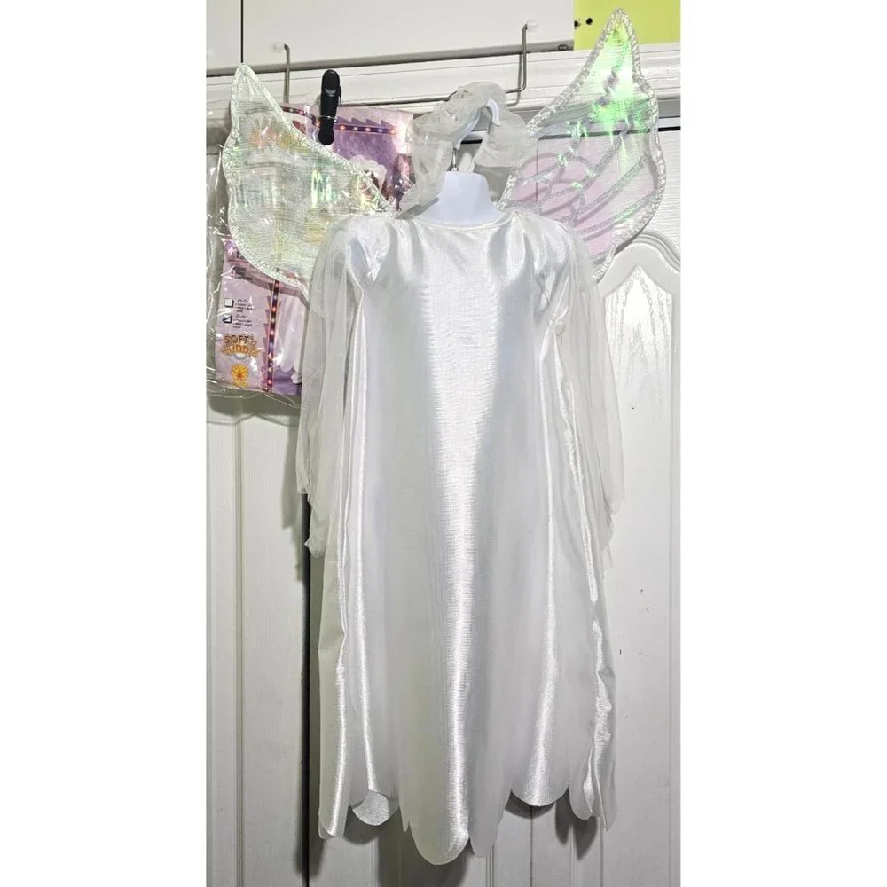Angel Costume 2-4 Toddler Halloween Christmas Nativity White Robe Wings Halo Kid